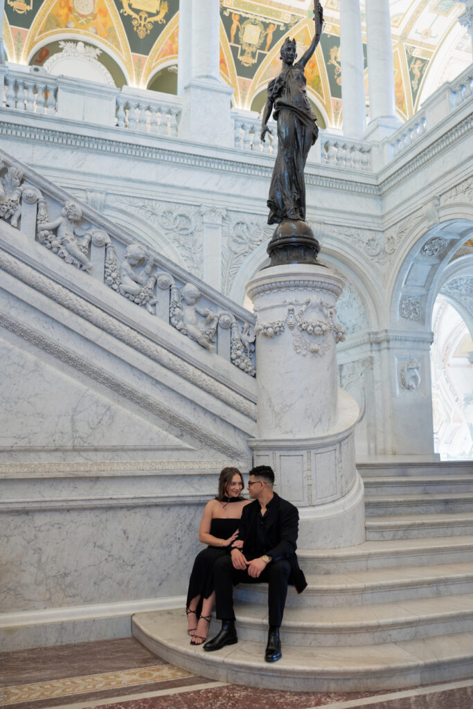 engagement photos on grand staircase at the Library of Congress