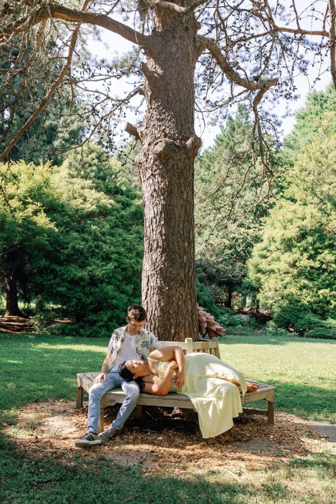 Garden picnic engagement photos