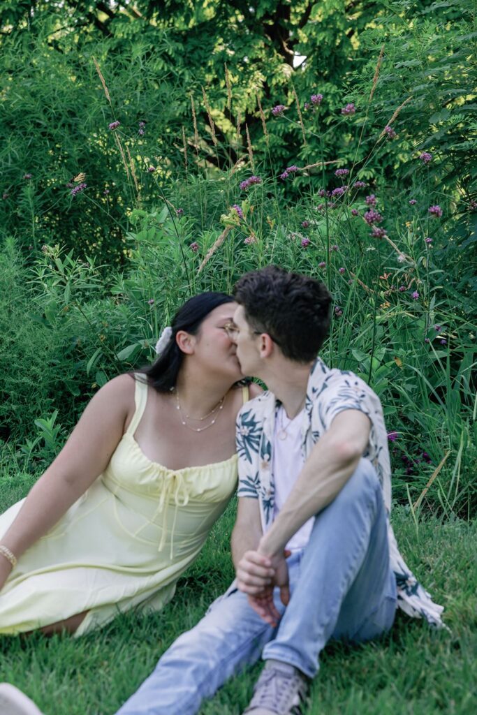 Garden picnic engagement photos