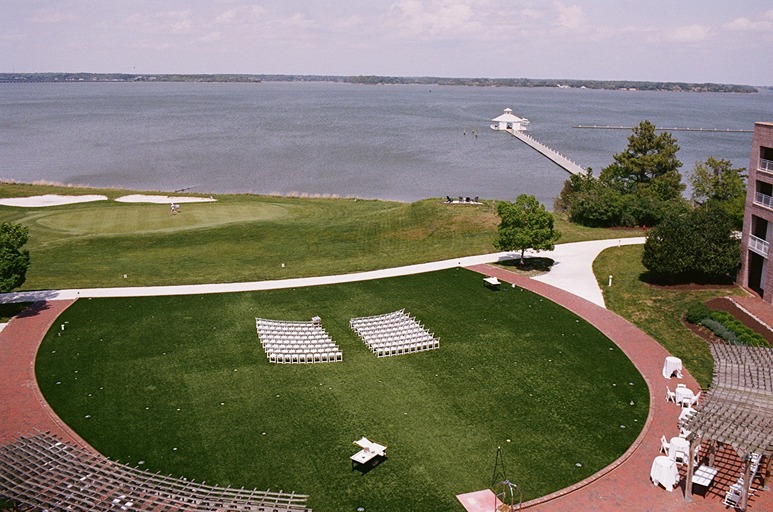 A ceremony setup at Hyatt Regency Chesapeake Bay hotel in Cambridge, Maryland